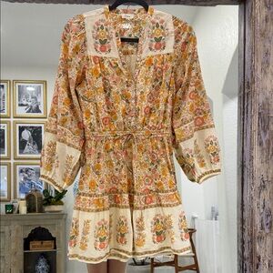 Elan Multicolor 100% Cotton Floral Long Sleeve Dress